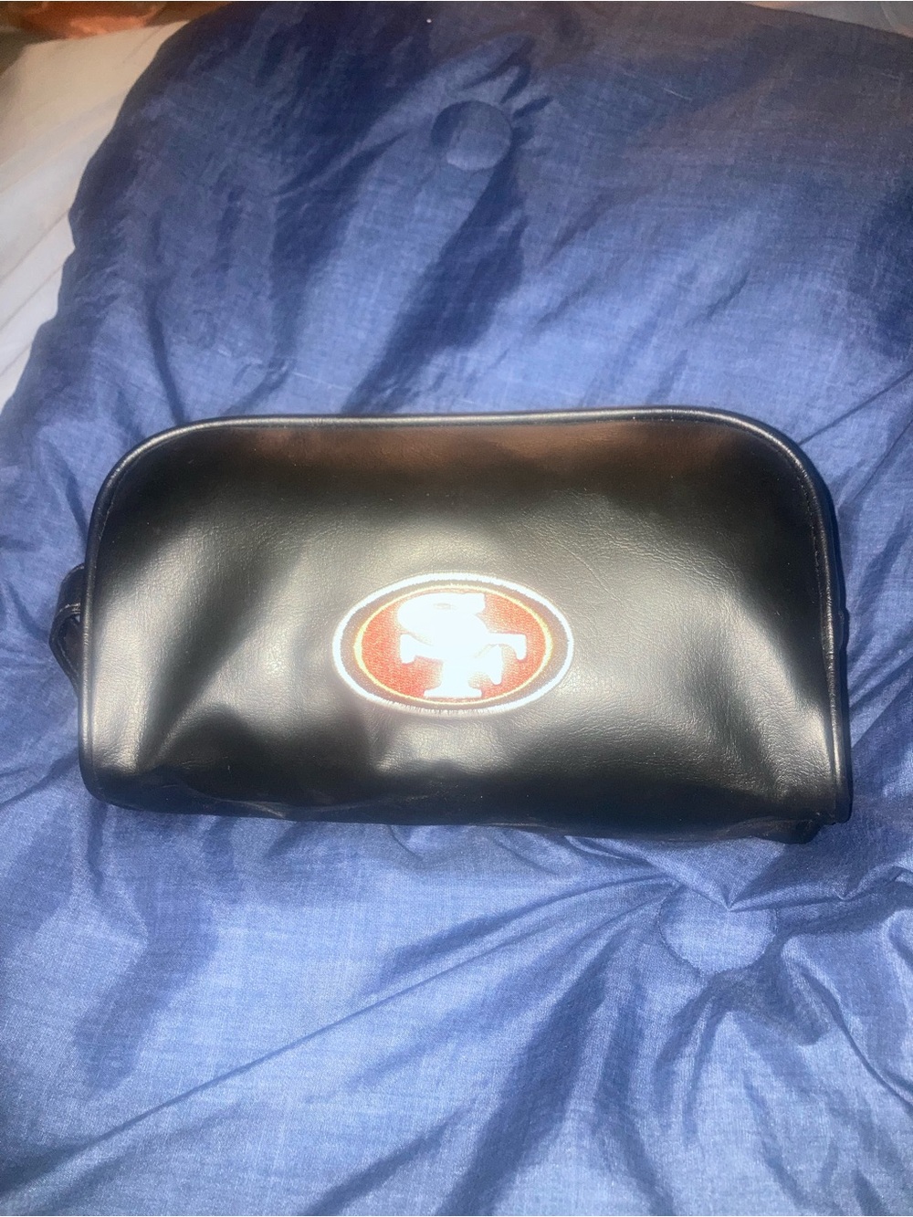49ers Black Men's Leather Travel toiletry bag with Red/White Logo